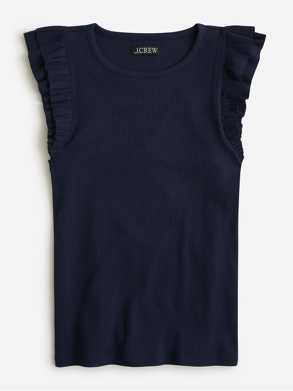 J. Crew Navy Ribbed Vintage rib ruffle-sleeve shirt